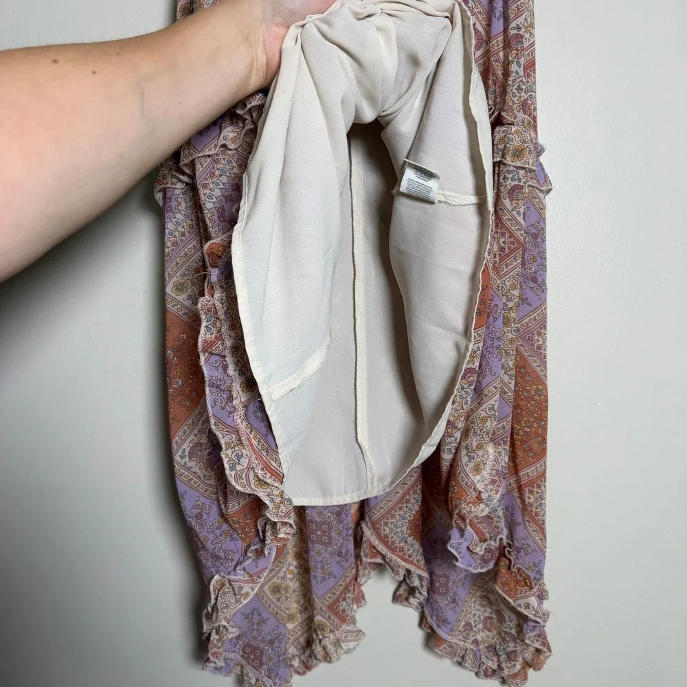 June & Hudson Boho Paisley Patchwork Ruffle Midi Dress Purple Orange Small - Picture 7 of 9